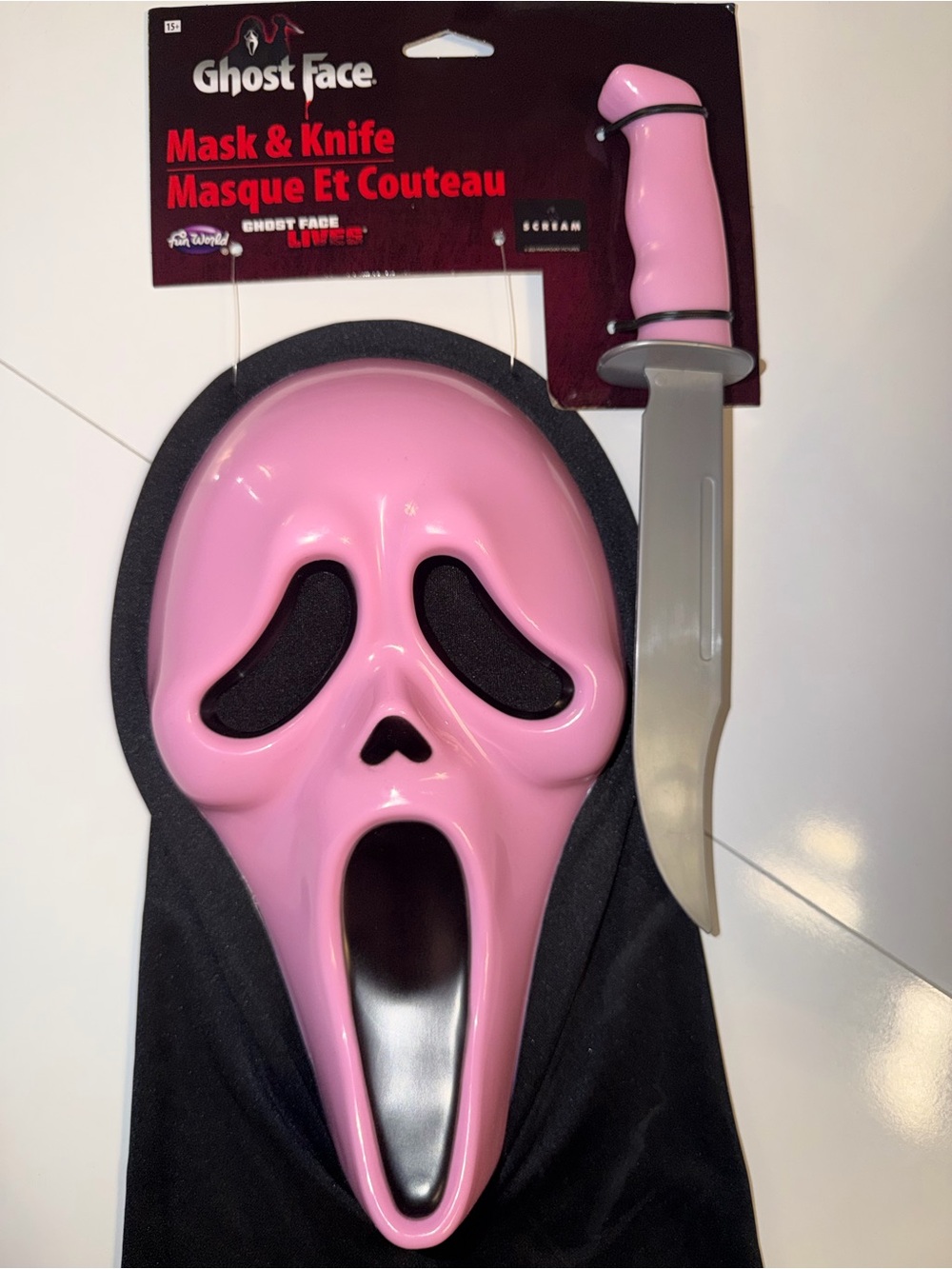 Pink Ghost Face Scream Mask & Knife Set Fun World Halloween NEW
